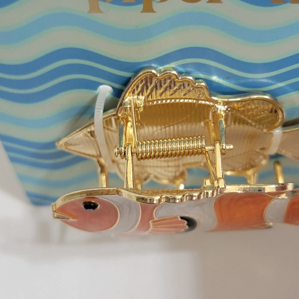 Piper K Clownfish Hair Claw Clip Orange White Enamel Tropical Fish Gold Nemo NEW